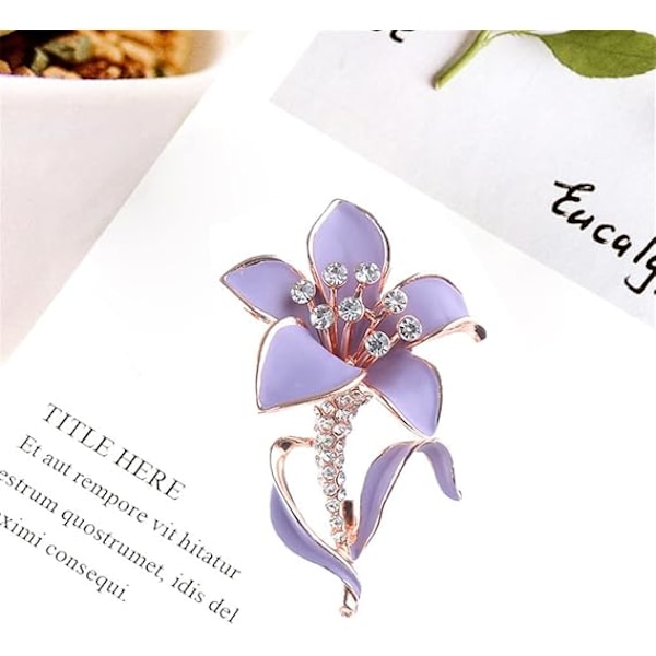 Lila Blomma Emalj Nål Kristall Rhinestone Blomma Broscher Kvinnor Bröllop Fest Casual Brosch Stift Smycken Presenter Till Vän