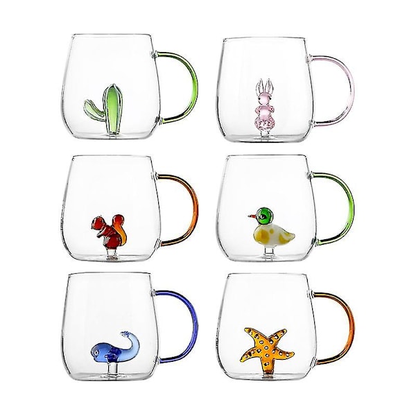 Glas Kopp Med Inbäddad Liten Valhandtag Kopp Transparent Glas Hem Kaffe Fest-B1 rabbit