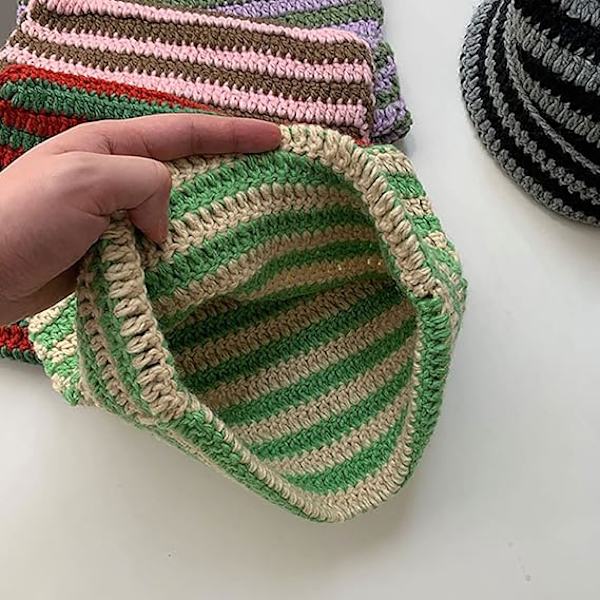 Hatt med katteører i strikket ull til kvinner, varm vinterlue med elastisk strikk, slouchy for jenter, voksne og barn Green