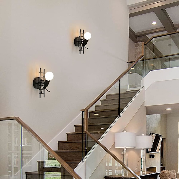 Vägglampa med kreativ design för trappklättring, inomhusväggbelysning för sovrum, vardagsrum, sängbord, hall Black