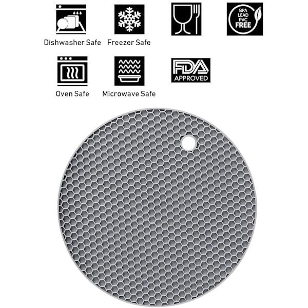 Silikon Bordmåtte, 4 stk. Silikon Underlag, 18CM Honningkage Køkkenbordspude Multifunktionelle Varmepuder, Skehvile, Madlavning & Spisning (Cirkel-Grå)