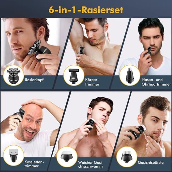 Hodebarbermaskin for menn, 7D elektrisk barbermaskin for menn - 6-i-1 våt- og hodebarberer