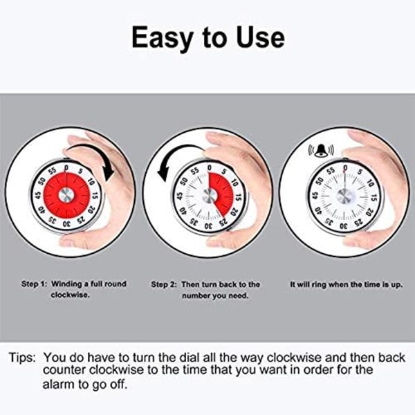 Magnetisk Mekanisk Kjøkken Timer - Nedtellingstimer 60 Minutter Visuell Tidshåndteringsverktøy Baking Matlaging Dampende