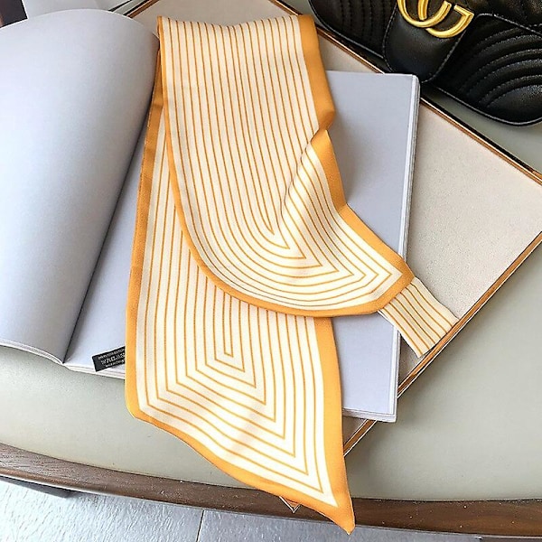 Liten Sidenhalsduk Dam Sjalar Omslag Lyxmärke Kontor Hår Hals Hijabs Foulard Hijab Randiga Tryckta Scarves Damer Yellow