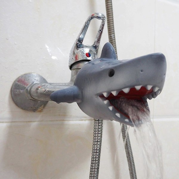Haneforlænger til badekar, silikone tegneserie-haneforlænger til håndvask - Tilbehør til beskyttelse af børn i badeværelset Grey Shark