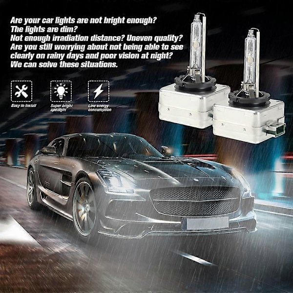 D3S Xenon HID-pærer 35W 6000K Hvit for Charger, 2-pakning