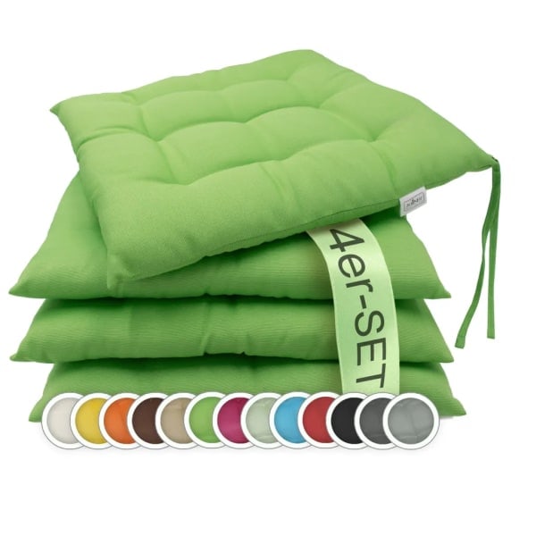 Set of 4 chair cushions 40x40cm square green seat cushions with straps