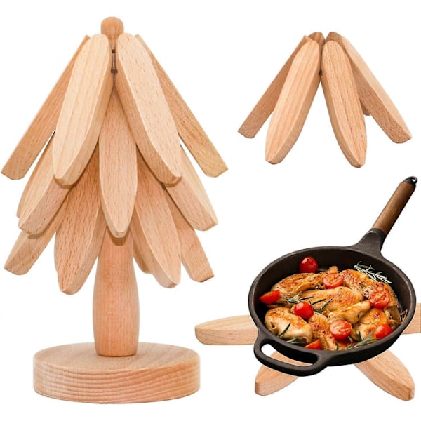 Puiset puu-lasinaluset, puiset pannunaluset kuumille astioille - 3 kappaleen setti helppoon säilytykseen - Sopii kuumille astioille/pannuille/kulhoille/teekannuille/kuumille alustoille Wood Color