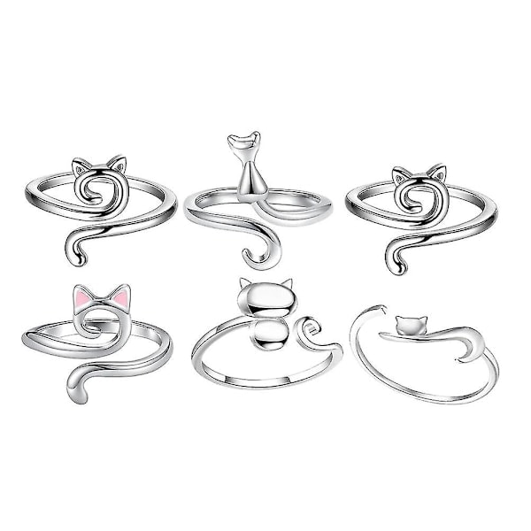 6 st Stickringar i Virkningsstil, Stickring, Virkningsring för Finger, Virkningsringar
