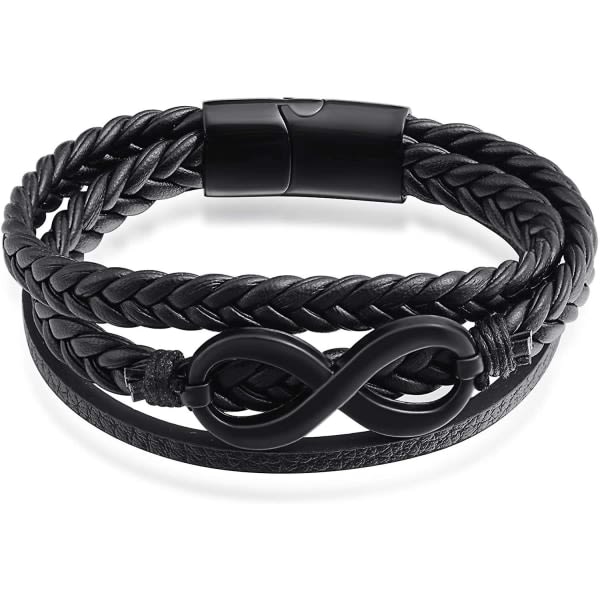 Infinity-armband i läder för män - Svart flätad läderarmband för män