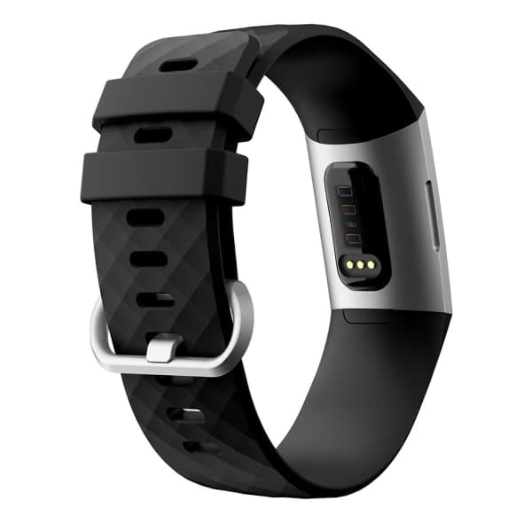 Fitbit Charge 3/4 ranneke silikoni Musta/Hopea (L)