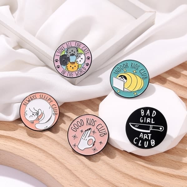 5 Emalje Pins Søde Tegneseriebabyer, Runde Katte Badge Former