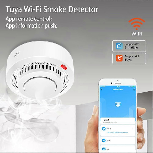 Mini Smoglarm Smart WiFi Smogdetektor Brandlarm Realtidsappaviseringar för Hemfamilj 1pcs