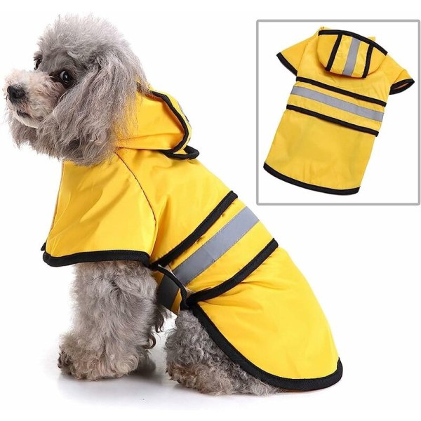 Reflekterande regnkappa för hund med huva Vattentät kappa med hålkoppel Lätt justerbar poncho för små medelstora och stora hundar. Gul.2XL