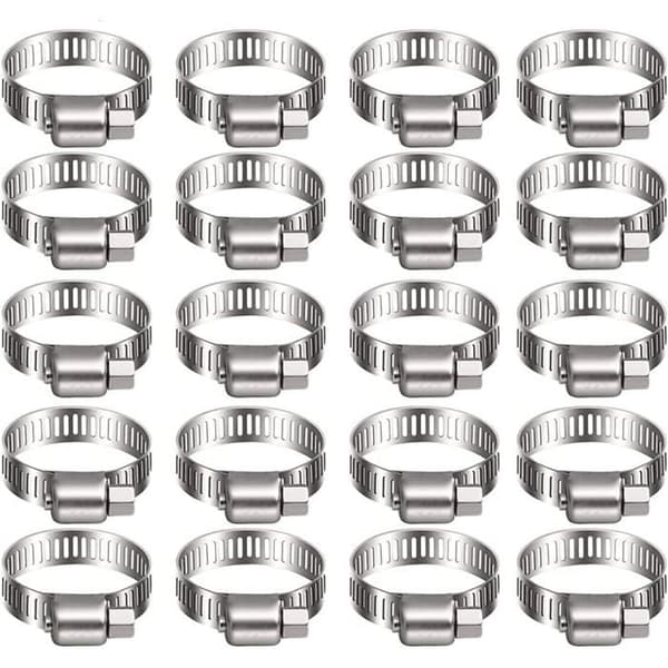 20 slangklämmor i rostfritt stål, 10-16 mm, metallklämmor för