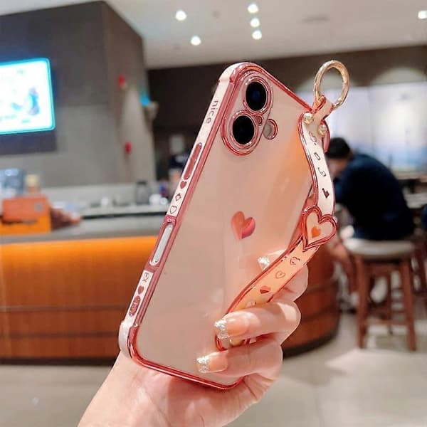 Til iPhone 16 Plus etui armbånd kickstand kærlighedshjerte TPU telefoncover fingerholder Multicolor Style E