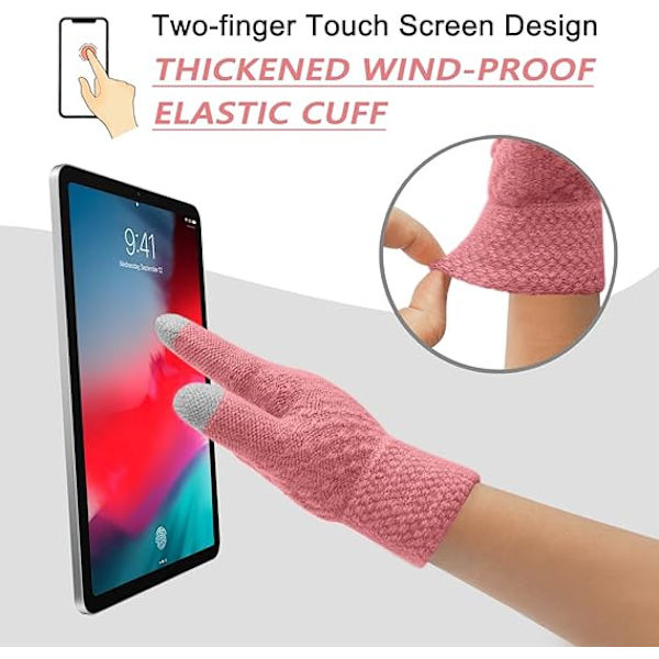 Vintermössa, Halsduk och Vantar Set för Barn, 3-Delar Stickad Varm Crochet Tjock Fluffig Halsduk Pom Pom Mössa Två Fingrar Touch Screen Vantar Set Pink2