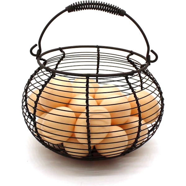Rustikk Eggkurv i Tråd med Svingbart Håndtak, Primitives Vintage Samlekurv