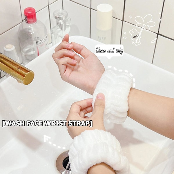 2 ST Ansiktstvätt Armband Mikrofiber Manschett Armband Mjuka Absorberande Spa Armband White