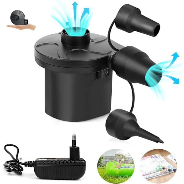 Elektrisk Luftpump, DC 12V Elektrisk Luftpump AC 230V Portabel Elektrisk Luftpump 3 Munstycken (Inget Batteri)