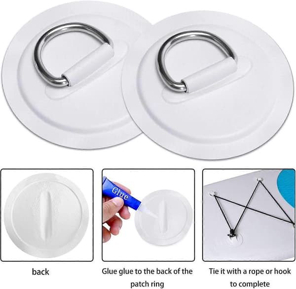 Paket Rostfritt Stål D-Ring Patch för Uppblåsbar Båt Kajak Jolle SUP