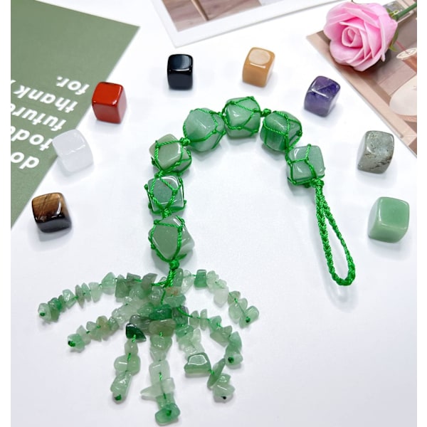 Krystal Hængende Healing Krystaller Ædelstene Dekoration Tumbled Stene Bil Bakspejl Væghængende Krystaller Reiki Krystal Gaver Green- Dongling