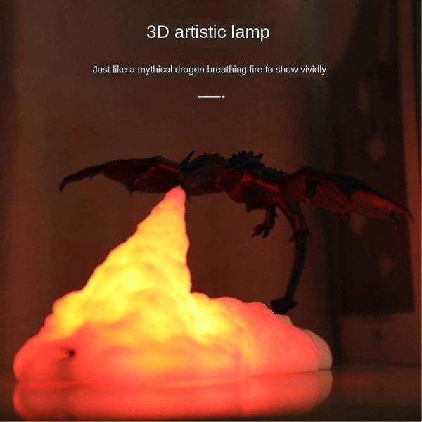3D Ildspydende Natlampe Drage, 3D Printet Flamme Dinosaur Lampe Stemningslys USB Genopladelig, Til Stue Soveværelse Indretning Festival Børn Gave