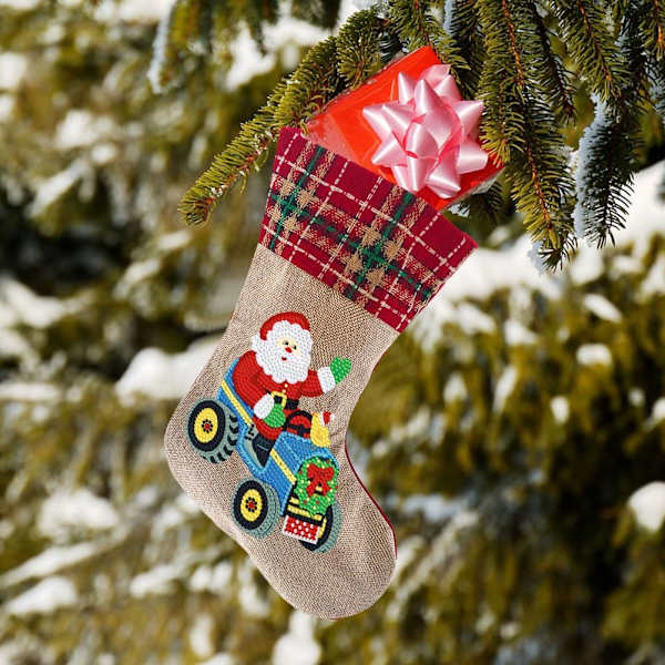 Julstrumpor Diamantmålning Kits för Vuxna Nybörjare, 4 Pack Kamin Hängande Strumpor, DIY Strassmålning Julgransprydnader Snowman
