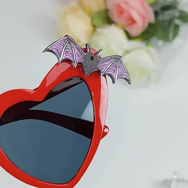Solbriller til kvinder Halloween Hjerteformede Solbriller Gothic Goth Halloween Tilbehør Fest Samling Solbriller til Kvinder og Piger Red