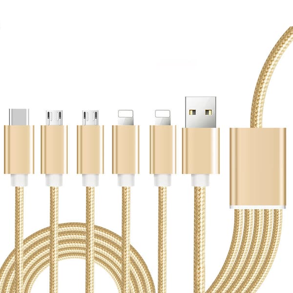 2 stk USB-laderkabel Nylon 5-i-1 Laderkabel med MicroUSB iPhone Type C-kontakter 2m