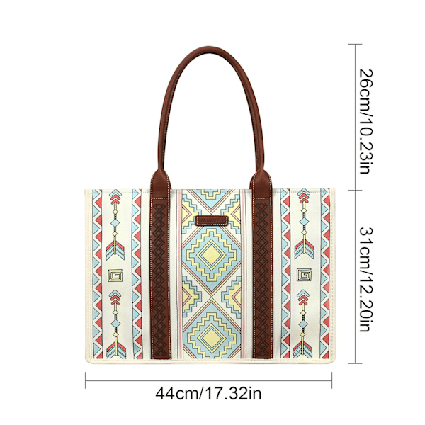 Wrangler Tote Bag Western Väskor för Kvinnor Axelremsväska Boho Aztec Handväskor NY Beige blue L