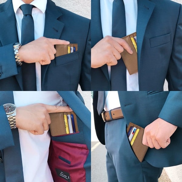 INF Slim kortfodral i äkta läder plånbok 6 kortplatser Brown
