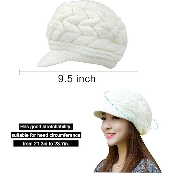 Dame Vinter Strikket Hat med Skygge Sort Hvid Grå, Elegant Beanie Hat med Varmt Fleecefoer Gray One Size