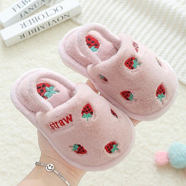 Småbørnssko Vinter Baby Sutsko Piger Jordbær Varme Bomuldssutsko Indendørs Antislip Sandaler Børn Drenge Pantufa Infantil Kostumesko Pink 26-27(inner 17cm)