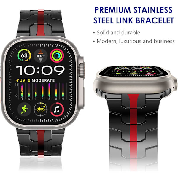 Apple Watch Ultra-rem för män, 49 mm, 45 mm, 44 mm, 42 mm, serie för män, metallarmband för iWatch, armband i rostfritt stål Black/Red 38/40/41mm