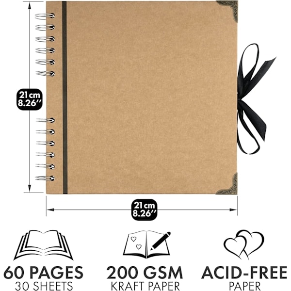 Scrapbook Album 60 sidor (21 x 21 cm) brunt tjockt kraftpapper scrapbook perfekt för dina scrapbooking konst- och hantverksprojekt Khaki