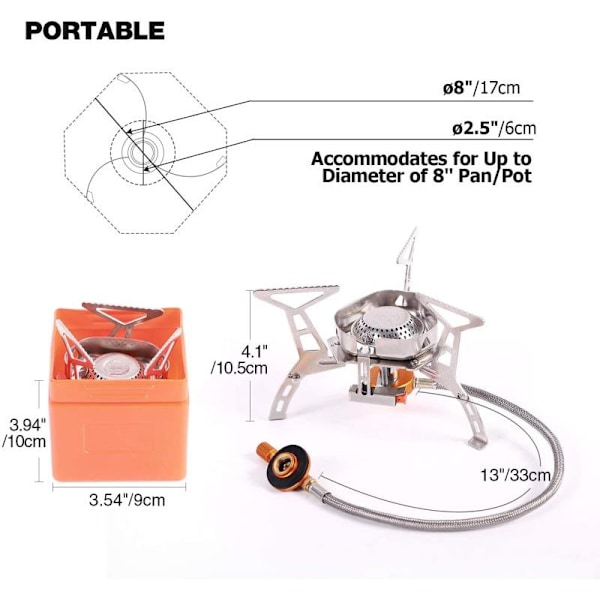 3500W Gas Campingspis, Campingbrännare, Vikbar Utomhuskokare Ultralätt Spis, Vindskyddad och med Piezoantändning för Camping/Vandring/Picknick