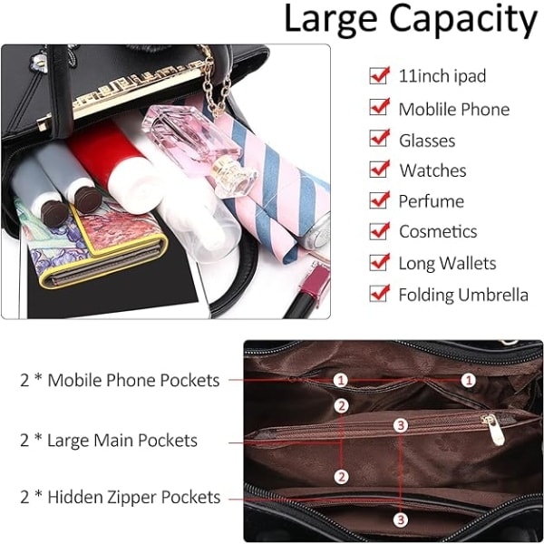 Dame Håndveske Skulderveske Pom Pom Dekor Ladies Tote Bag Messenger Bag Reise Vanntett PU Lær (Rød B+ Pom Pom Dekor)