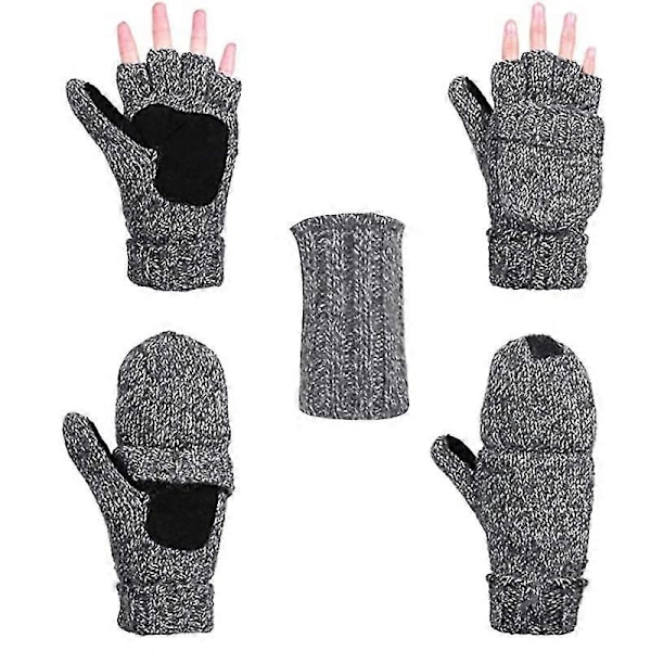 Vinterstickade Fingervantar Konvertibla Vantar Klaffskydd För Män Kvinnor Termisk Isolering Varma Light gray