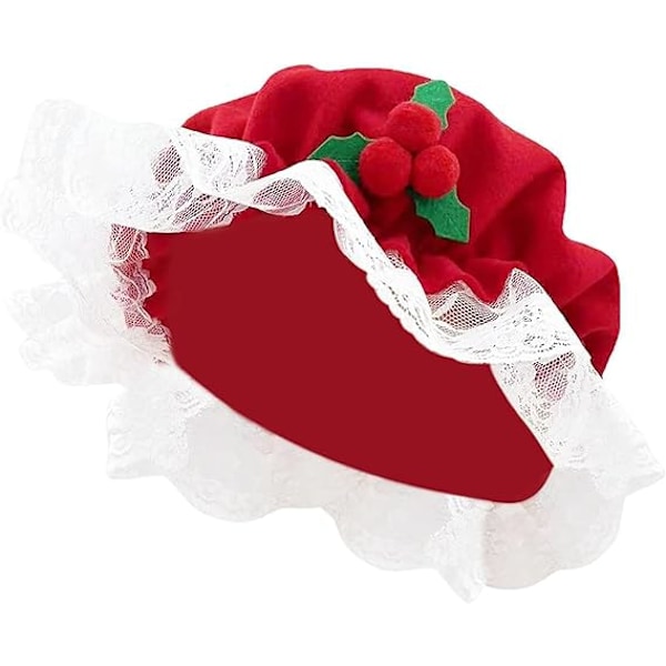 Fru Claus-hatt Kostyme for Kvinner Julenissen Mop Lace Hvit Kant Caps for Jul Nyttår Festlig Cosplay