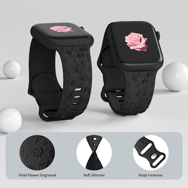 Gravert Rem for Apple Watch-reimer, iwatch-reim Kvinner, Myk Silikon Rose Blomstermønster Bånd for iWatch Series-reim Black/Orange 38/40/41mm