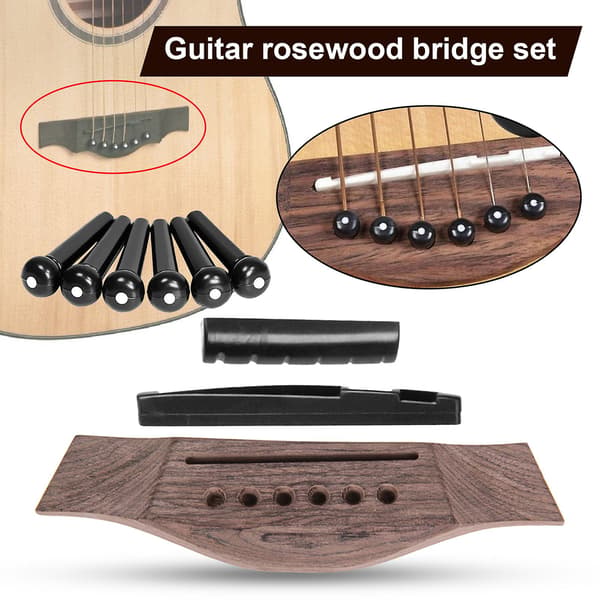 1 Set Gitarrstallset Mångsidigt Hög Stabilitet Justerbart Akustisk Gitarr Rosenträ Stall Sadel Kit för Instrument B