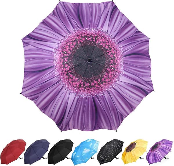 1 st. Vindtät Resevän - Lätt Automatisk Kompakt Vikbar Paraply Blå Himmel Design Purple