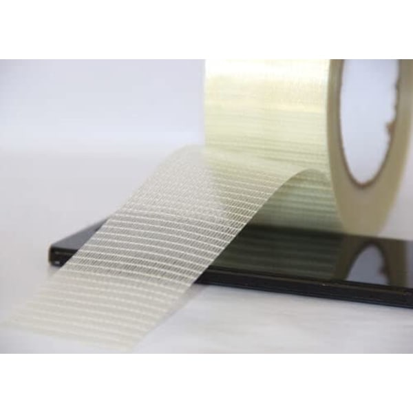 1-pack starkt förstärkt tejp med korsväv, transparent dubbelriktad filamenttejp, glasfiberförstärkt tejp, 50 mm x 50 m