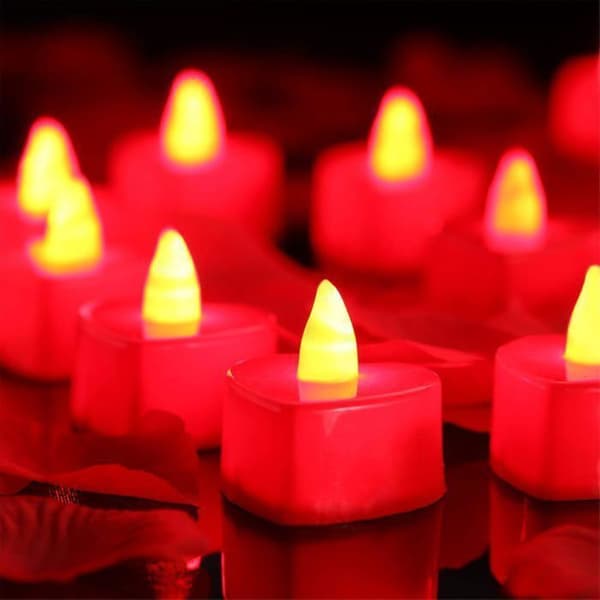 24 Stykker LED Fyrfadslys Hjerteformede LED Kærlighedslys til Valentinsdag (Rødt Lys)