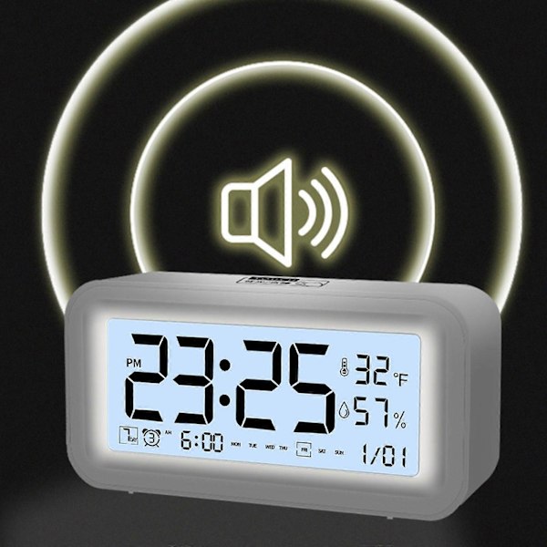 Digital Elektronisk Klocka LED-Display Elektronisk Klocka Stereo Digital Display Snooze Väckarklocka 12/24H Byt Nedräkningstid NUO0430 White