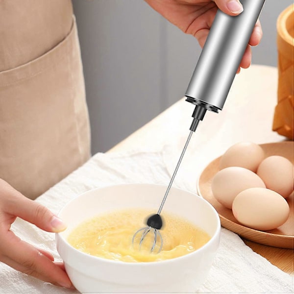 Elektrisk melkeskummer, USB-oppladbar, og mini visp med dobbel vispehode, rustfritt stål