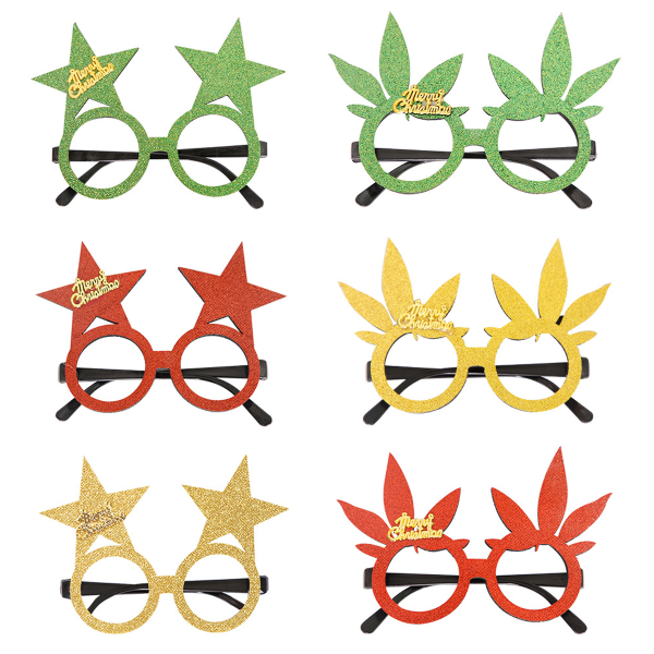 Glitter Christmas Eyeglasses(6 Pcs), Christmas Leaves Star