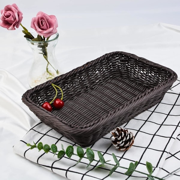 Vävda korgar, set om 3 polykorgar för brödförvaring i polykorgar för mat, frukt, grönsaker, servering, restaurang, hemmakök Dark Coffee