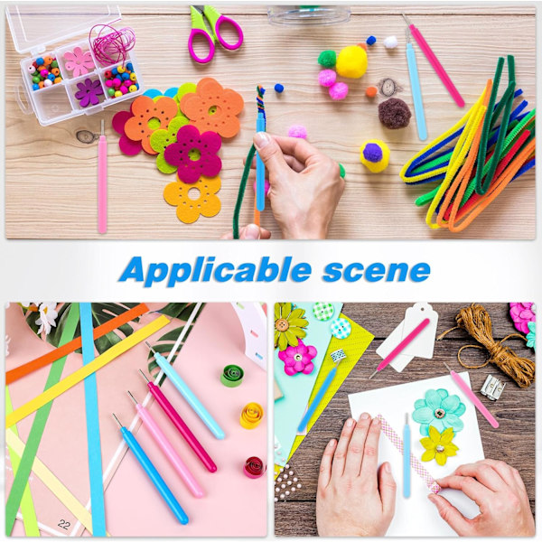 12 stykker papir-quillingverktøy, 4 farger sporet sett rulling krølling quilling nål penn papir volum krølling for papir rulling kortlaging DIY verktøy
